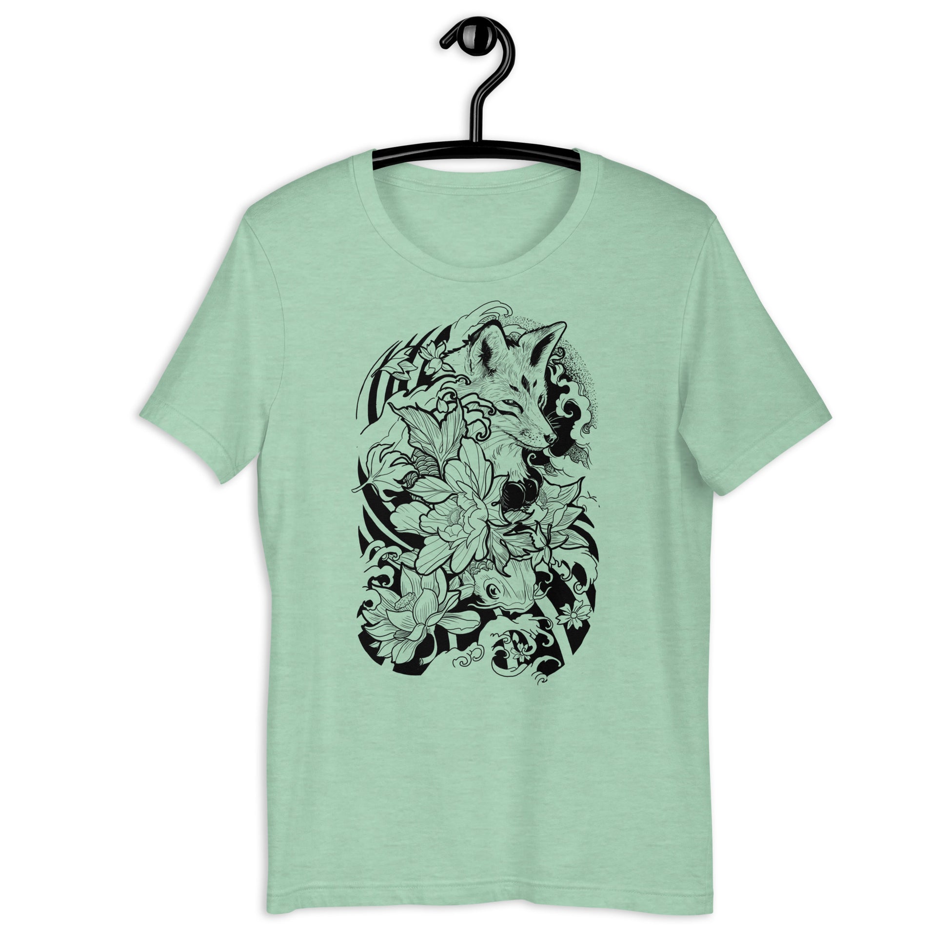 Green Fox Tattoo Unisex Tee: Elevate your style with this vibrant and nature-inspired tee featuring a striking fox design.