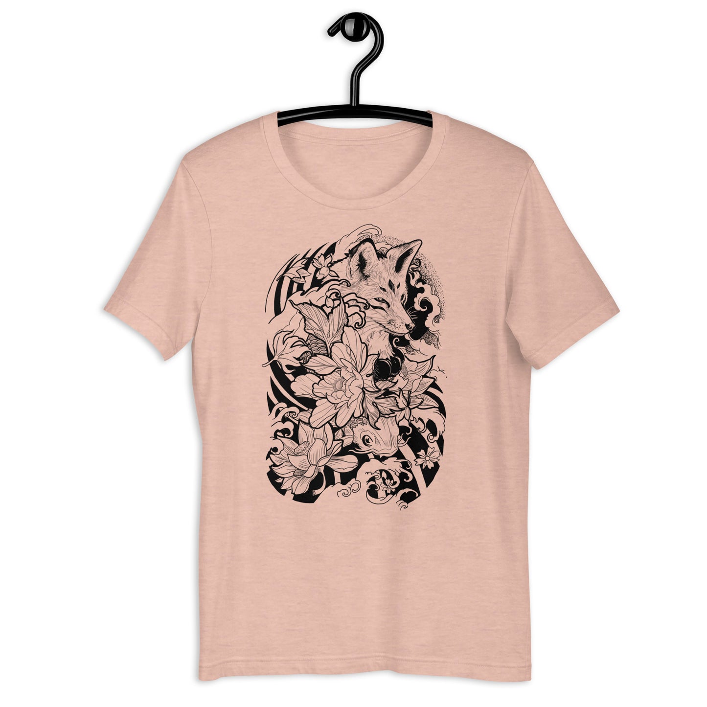 Rose Fox Tattoo Unisex T-Shirt: Infuse your wardrobe with this elegant and stylish tee featuring a unique fox design.