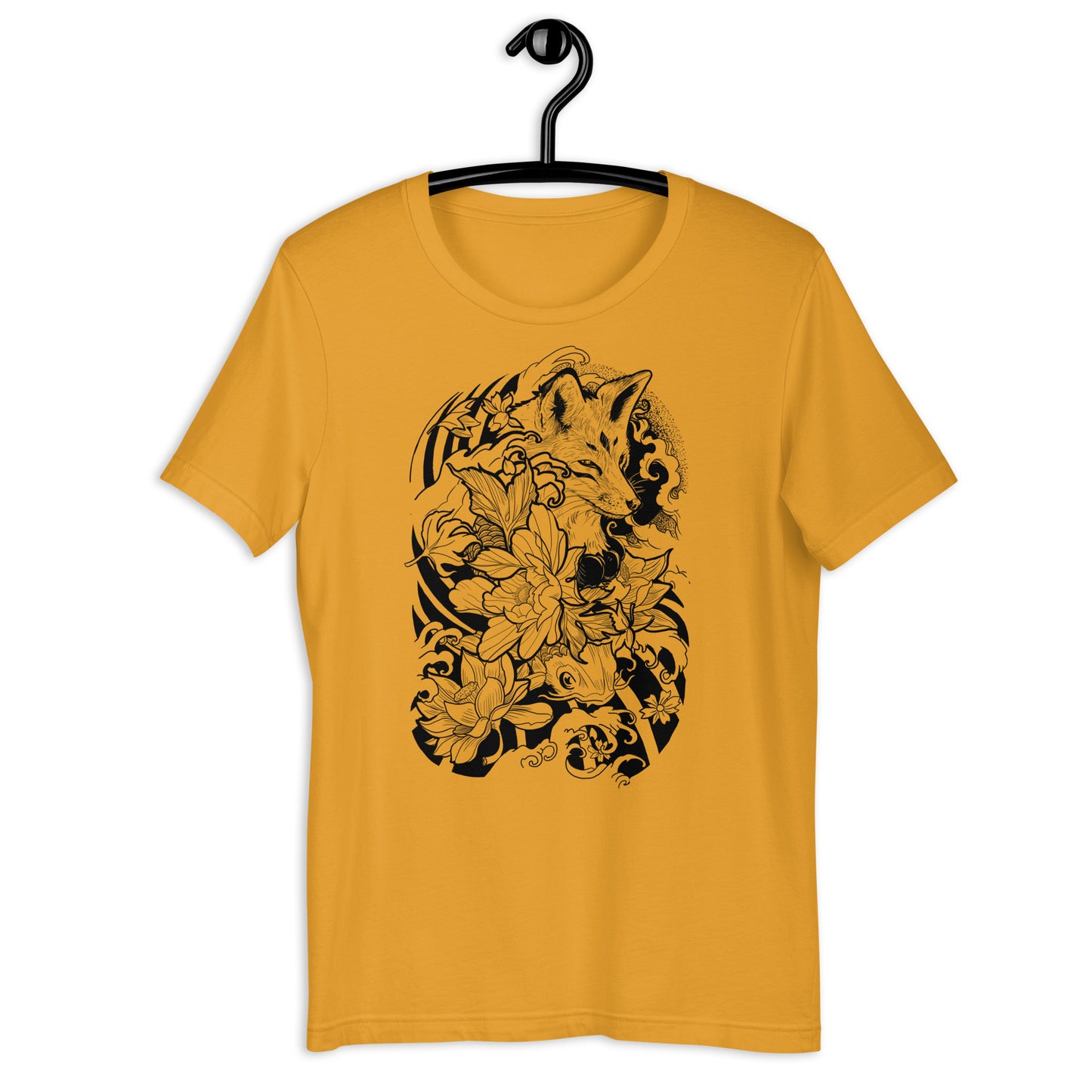 Unisex Tee - Fox Tattoo Design in Mustard: Elevate your style with this warm and trendy piece.