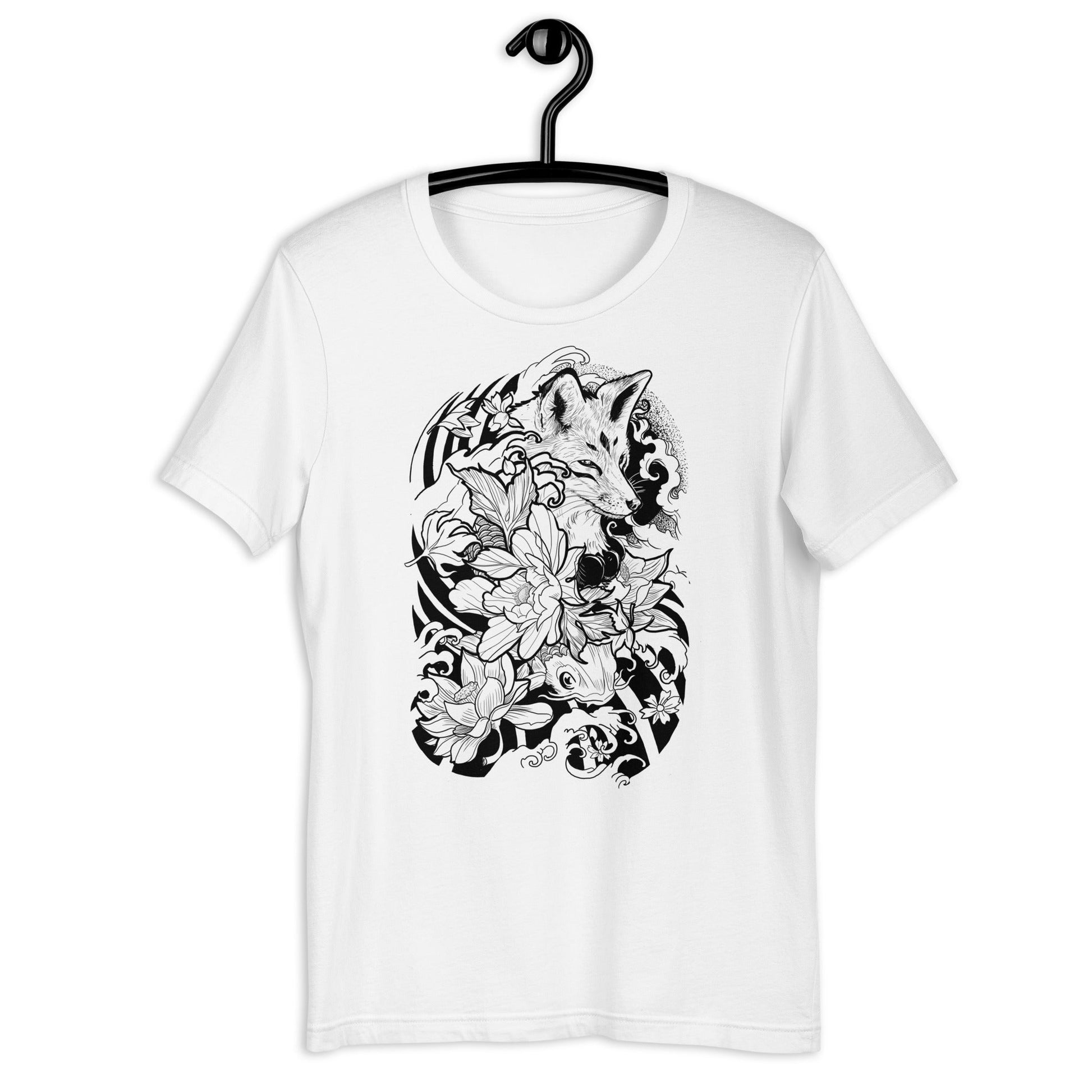 White Fox Tattoo Unisex Tee: A classic canvas for the distinctive fox design. Timeless and stylish.