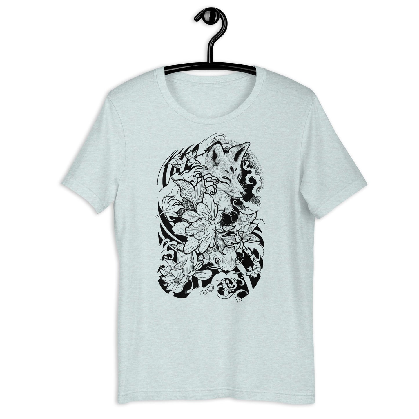 Ice Blue Fox Tattoo Tee: Unisex, comfortable, and uniquely designed for a cool and stylish look.