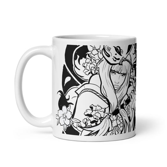 Kitsune - White glossy mug - Alves Art Studio